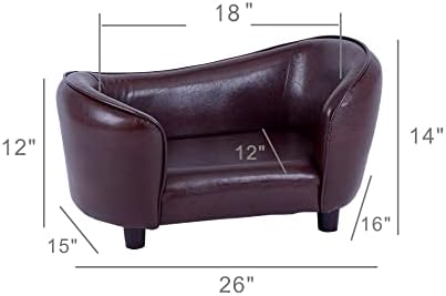 FixtureDisplays Small Pet Sofa Synthetic Leather 18" X 12" Seat Chocolate Brown for Dogs up to 18 lbs 12198NEW-NPF