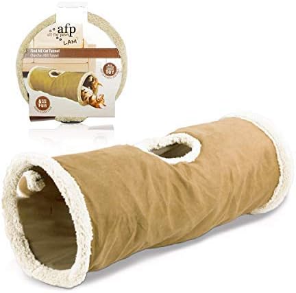 ALL FOR PAWS AFP Crinkle Cat Tunnel Cat Toys (Lambswool),You Will Receive Either a Brown or Gray or tan Toy