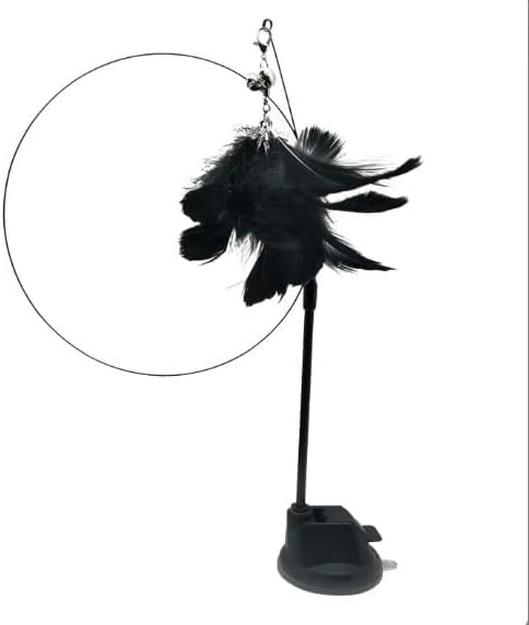 Interactive Cat Feather Wand Toy with Strong Suction Cup – Black Base, White & Black Feathers | Hands-Free Play for Indoor Cats
