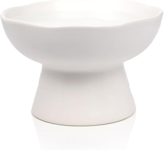 6.1" Wide 1.57" Deep Elevated Cat Water Bowls, Ceramic Raised Food Plate,Cat Feeder,Anti Vomiting Whisker Fatigue,White