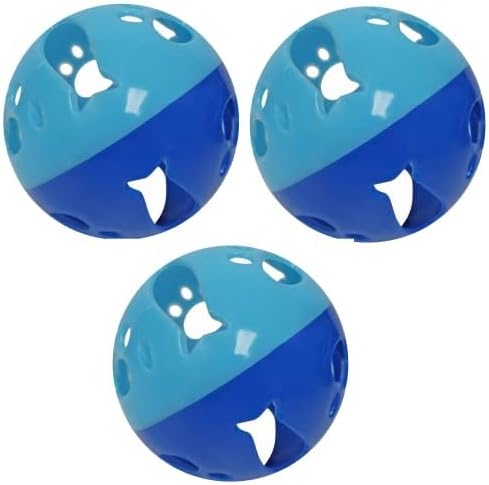 Cat Ball Toy with Bell Larger Size, Bells Jingle as Balls Roll, 3 Pack, Set of 3 Cat Toys for Small or Large Cats, or Other Animals (Blue - 3 Pack)