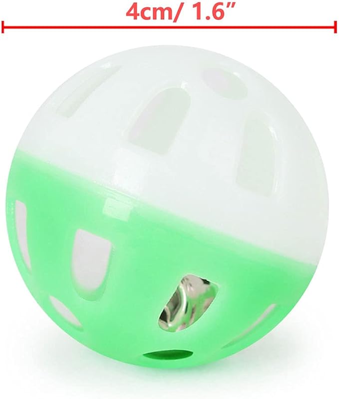 12PCS 4CM Cat Toy Ball with Bell, Pet Ball Kitten Toy with Bell Cat Jingle Balls for Cats Kitten, Plastic Jingle Balls Pounce Chase Rattle Toys, Random Color