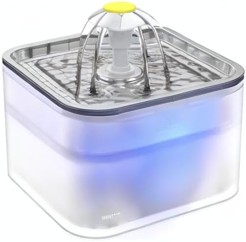 Cat Water Fountain Stainless Steel, 101oz/3L Pet Fountain with LED Light for Cats and Dogs (Clear)