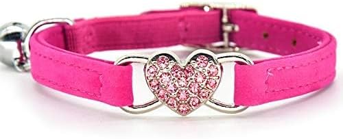 CHUKCHI Heart Bling Cat Collar with Safety Belt and Bell 8-11 Inches