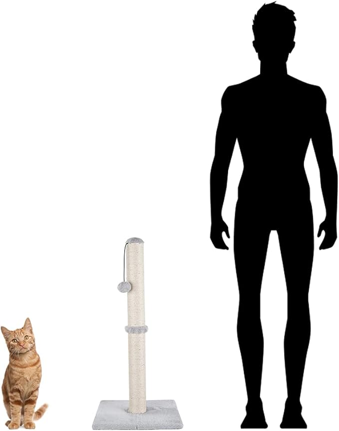 Dimaka 29" Height Tall Cat Scratching Post, Claw Scratcher with Sisal Rope and Covered with Soft Smooth Plush, Vertical Scratch [Full Strectch] for Standard Size Cats(Grey, 29 inches for All Cats)