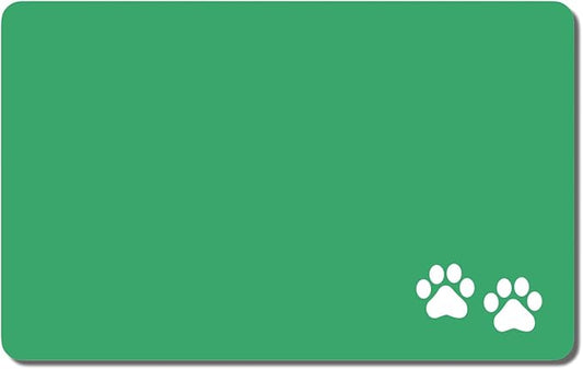 Rnivvi Dog Food Mat, 12" x 19" Footprint Absorbent Dog Cat Bowl Mat for Food and Water, Cute Anti-Slip Rubber Pet Feeding Rug Protect Floors, Puppy Placemat for Feeding & Watering Supplies, Green