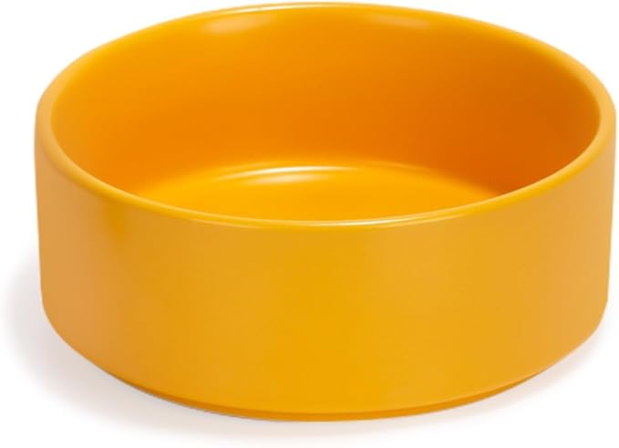 SPUNKYJUNKY 13.5OZ Ceramic Dog and Cat Bowl, Modern Cute Weighted Food Water Bowl for Replacement Yellow (1 Pack)
