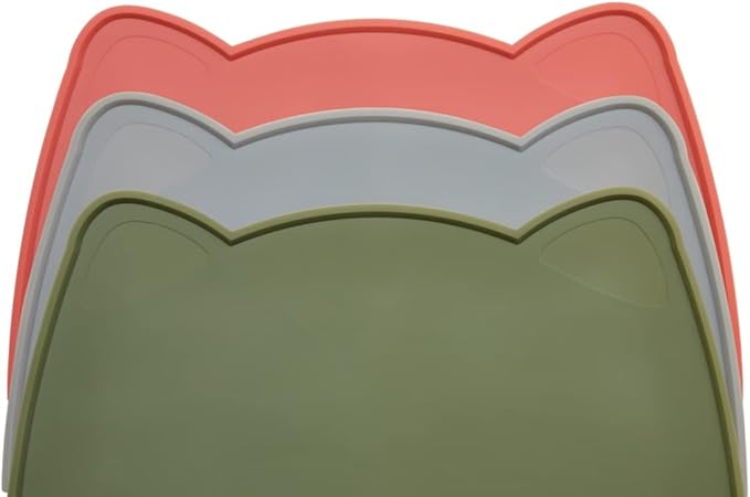 OHMO - Cat Food Mat, Silicone Pet Feeding Mat for Floor Non-Skid Waterproof Dog Water Bowl Tray, Easy to Clean Pet Placemat (Camo Green, 18 * 9.8'')