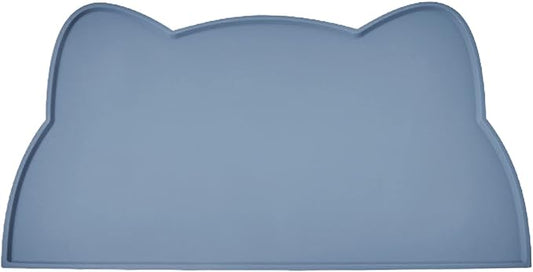 Cat Food Mat, Silicone Pet Feeding Mat for Floor Non-Slip Waterproof Dog Water Bowl Tray Cushion (20" x 12", Stone Blue)