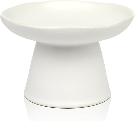 Extra Wide 6.1" Raised Cat Food Bowl, Shallow Ceramic Elevated Cat Feeder, Anti Vomiting, Stress Free, Whisker Fatigue, Pet Food or Water Bowl, White