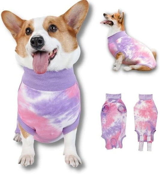 Breathable Dog Recovery Suit for Male/Female, Tie Dye Purple Dog Onesie for Abdominal Wounds, Cone E-Collar Alternative After Surgery to Anti-Licking, Professional Surgery Suit for Dogs Large