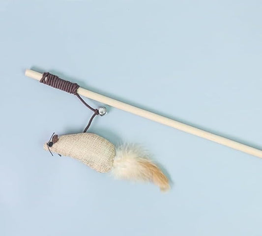 Cat Teaser Wand Toys with Feathers and Bells, Interactive Mouse and Bell Design,Interactive Toys 5-Piece Set for All Breed Sizes