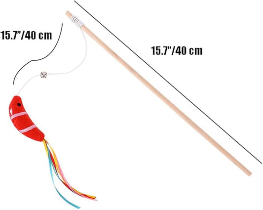 IUHKBH Cat Wand, 3 PCS Interactive Kitten Toys Wooden Handle Kitten Teaser Toys with Cute Fish Tail Sturdy Cat Sticks