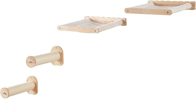 VEVOR Wall Mounted Cat Shelves, Perches with Jumping Posts & Hammocks, Cat Furniture Set up to 40 lbs, Removable & Washable Coral Fleece for Sleeping, Playing, Climbing, Set of 4