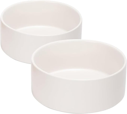 SPUNKYJUNKY 42OZ Ceramic Dog and Cat Bowl, Modern Cute Weighted Food Water Bowl for Replacement White (2 Pack)