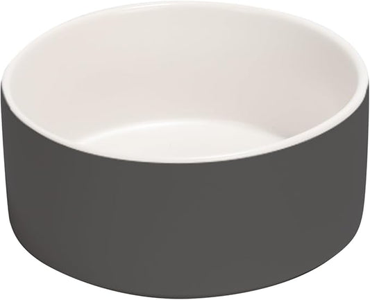 SPUNKYJUNKY 28.7OZ Ceramic Dog and Cat Bowl, Modern Cute Weighted Food Water Bowl for Replacement White-Grey (1 Pack)