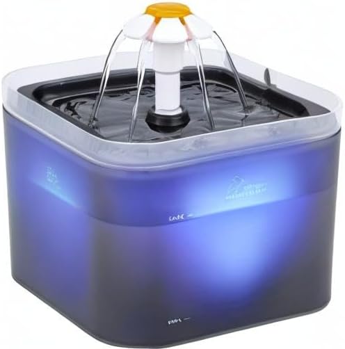 Cat Water Fountain, 67oz/2L Automatic Cat Drinking Fountain, Pet Water Fountain with LED Light and Filter for Cats and Small Dogs (Grey)