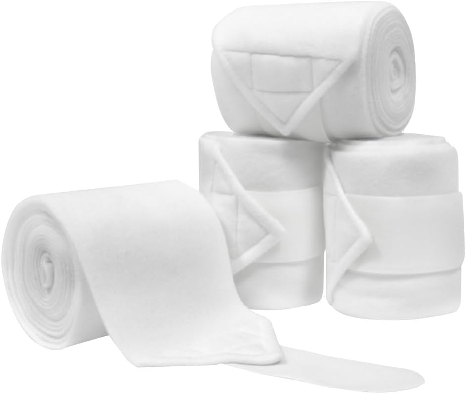 Horse Polo Leg Wraps Soft Fleece Wraps Equestrian Leg Bandage 4-Pack (Full(10ft), White)