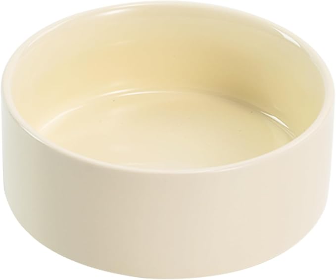 SPUNKYJUNKY 28.7OZ Ceramic Dog and Cat Bowl, Modern Cute Weighted Food Water Bowl for Replacement Beige (2 Pack)