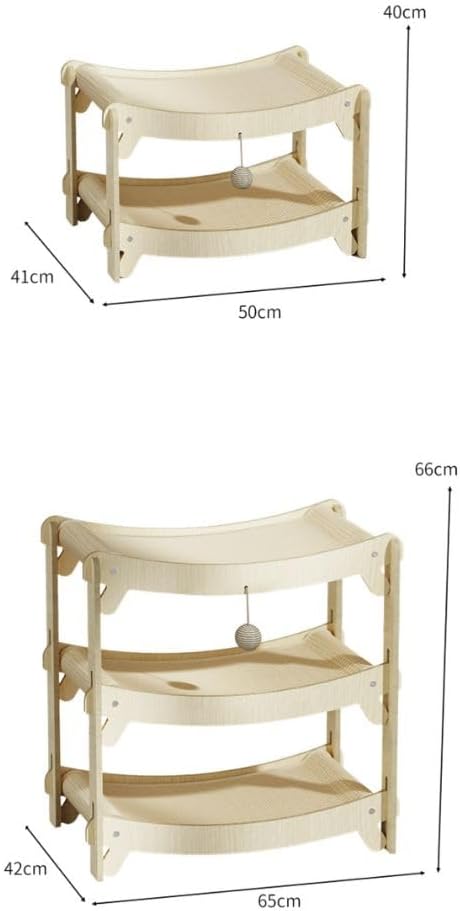 Multi-Level Sisal Cat Scratcher Bed | 2 & 3-Tier Wooden Cat Tower with Sisal Scratching Surface | Wood Pet Furniture (Large)