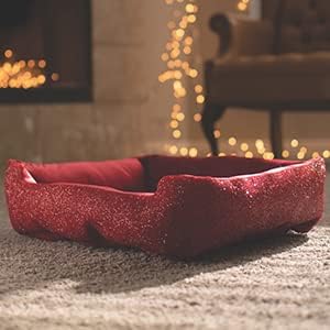 Pet Bed, Sparkling Rhinestones, Soft, Comfortable Velvet, for Lounging Dogs, Cats, Pets, Red, Small, Sold Individually