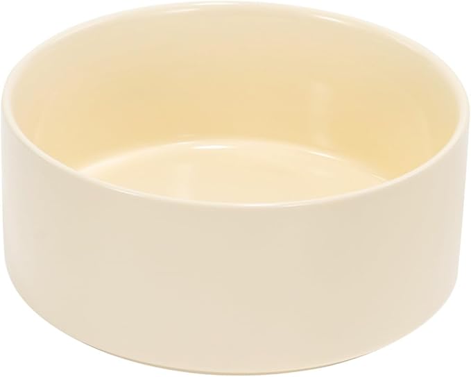 SPUNKYJUNKY 13.5OZ Ceramic Dog and Cat Bowl, Modern Cute Weighted Food Water Bowl for Replacement Beige (2 Pack)