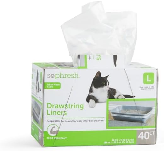 So Phresh Drawstring Cat Litter Box Liners with Fresh Water Scent 35" L X 14" W Count of 40