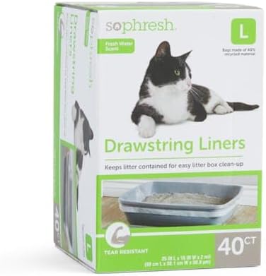 So Phresh Drawstring Cat Litter Box Liners with Fresh Water Scent 35" L X 14" W Count of 40