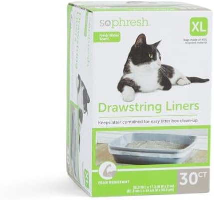 So Phresh Drawstring Cat Litter Box Liners with Fresh Water Scent 38.3" L X 16.3" W Count of 30