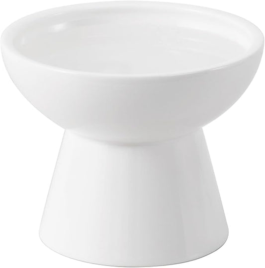 Extra Wide Elevated Ceramic Cat Water Bowl - 6.2" Deeper Dish for Whisker Fatigue Relief, 5" Height for Easy Feeding, Lead & Cadmium Free, Durable Raised Cat Bowls, White