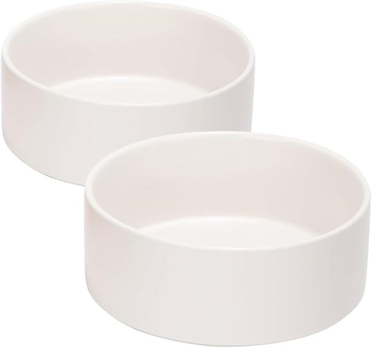 SPUNKYJUNKY 13.5OZ Ceramic Dog and Cat Bowl, Modern Cute Weighted Food Water Bowl for Replacement White (2 Pack)