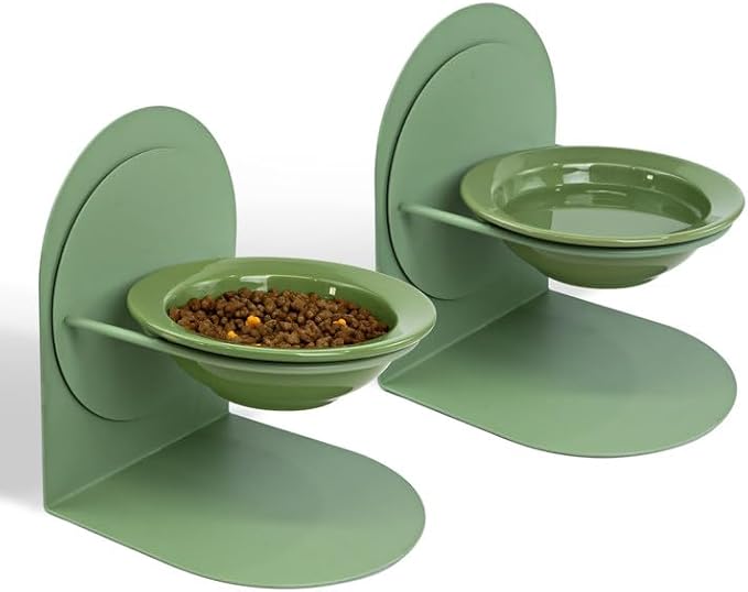 2-Pack Adjustable Cat Bowls with Magnetic Iron Stand & Ceramic Bowls – Dual Height & Angle Adjustable, Non-Slip Design for Comfortable Feeding