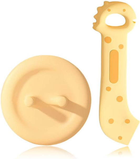 Pet Food Can Lids & Spoons Set Silicone Cover for Pet Can Food Cute Shape Cat Wet Food Spoon With One Lid and One Spoon(YELLOW)