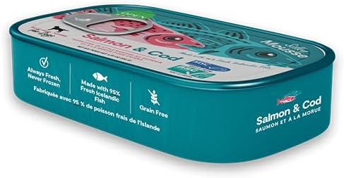 Open Farm, Canned Cat Food Topper, Silky Mousse Made with 95% Responsibly Sourced Icelandic Fish, Grain & Legume Free, Salmon & Cod Recipe, 3.17oz Cans (Pack of 17)