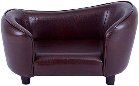 FixtureDisplays Small Pet Sofa Synthetic Leather 18" X 12" Seat Chocolate Brown for Dogs up to 18 lbs 12198NEW-NPF