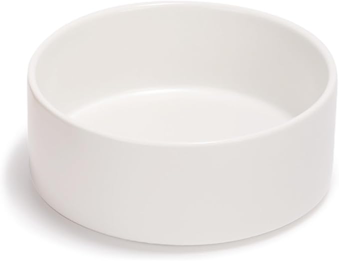 SPUNKYJUNKY 13.5OZ Ceramic Dog and Cat Bowl, Modern Cute Weighted Food Water Bowl for Replacement White (1 Pack)