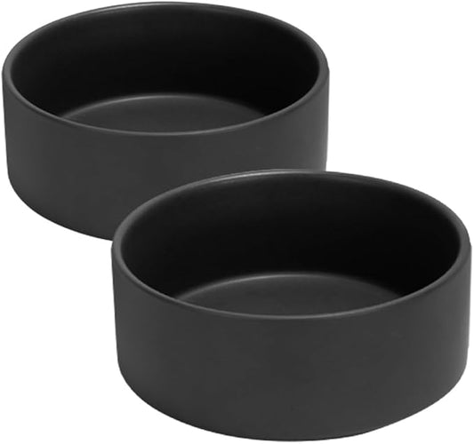 SPUNKYJUNKY 13.5OZ Ceramic Dog and Cat Bowl, Modern Cute Weighted Food Water Bowl for Replacement Black (2 Pack)
