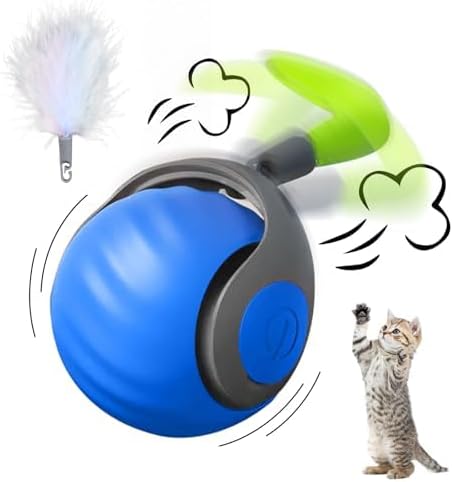 Interactive Cat Ball Toy with Feather, Smart Ball for Indoor Cats, Motion Activated Automatic Cat Toys, USB Rechargeable Toys, Blue