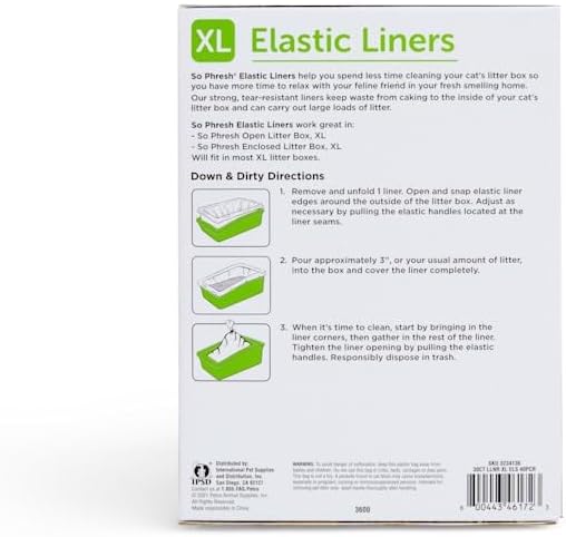 So Phresh Elastic Cat Litter Box Liners 38.3" L X 16.3" W Count of 30