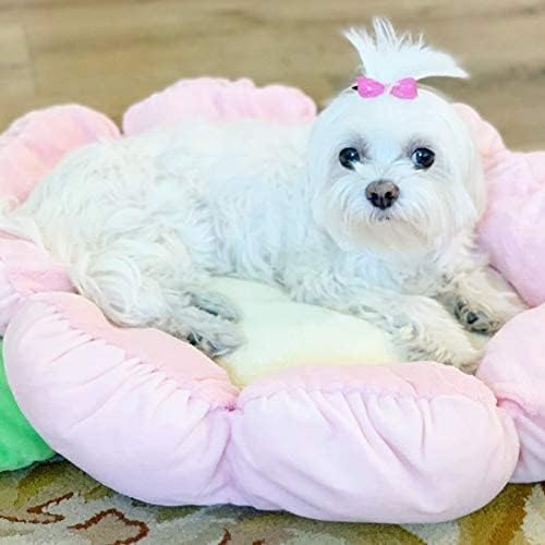TONBO Soft Plush Small Cute and Cozy Pastel Pink Flower Dog Cat Bed, Washer and Dryer Friendly, (Pastel Pink)