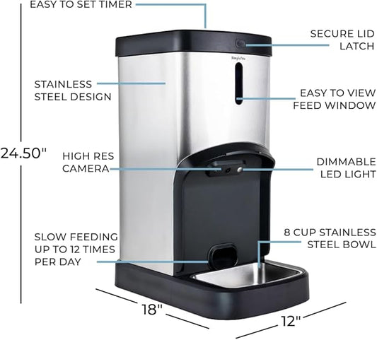 SMARTFeeder SPSF17-SS Large Capacity Automatic Dog Feeder – Stainless Steel Food Dispenser with WiFi App, Scheduled Feedings, Portion Control, HD Camera, Speaker & Microphone