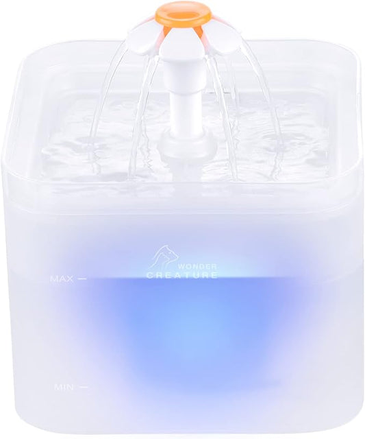 Cat Water Fountain, 67oz/2L Automatic Cat Drinking Fountain, Pet Water Dispenser with LED Light and Filter for Cats and Small Dogs (Clear)