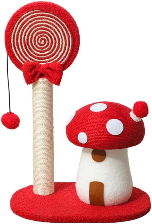Mushroom Lollipop Cat Scratcher Furniture Mushroom Cat Tree Condo Cat Climbing Frame Sisal Rope Cat Tower for Indoor Cats (Red)