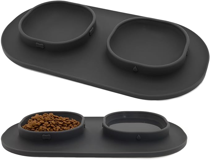 Dog Food Bowls Pet Bowls & Dog Water Bowls with No-Spill and Non-Skid, Feeder Bowls with Dog Bowl Mat for Small Medium Large Size Dogs Cats Puppy Pets, Dog Dishes (Grey)