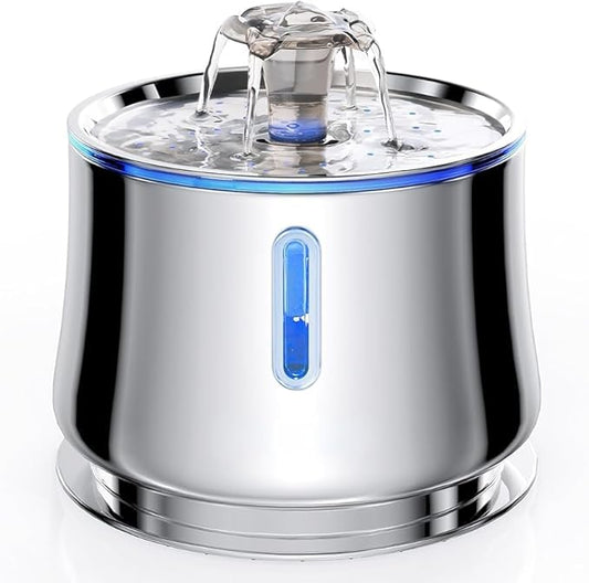 Automatic Pet Water Fountain with Water Level Window, 2.5L Stainless Steel, Ultra-Quiet for Cats & Dogs Comedero Automático Inteligente de 2.5L para Gato y Perro