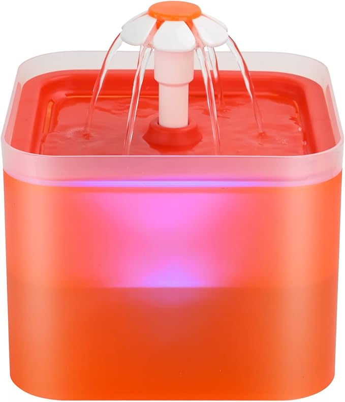 Cat Water Fountain Orange Cute: Waterfall Cat Fountain with Led Light - 67oz/2L Quiet Water for Cats Drinking Fountain - Pet Water Fountain for Cats Inside -AONBOY Filtered Water Supplies for Cats