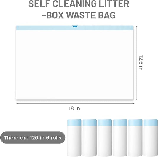 120pcs Cat Litter Bags for MeoWant MW-SC01/MW-SC02/MW-LR01 Self-Cleaning Cat Litter Box Liner, Automatic Self Cleaning Cats Waste Bags for Self-Cleaning Cats Liners with Drawstring Pet Waste Boxes Bag