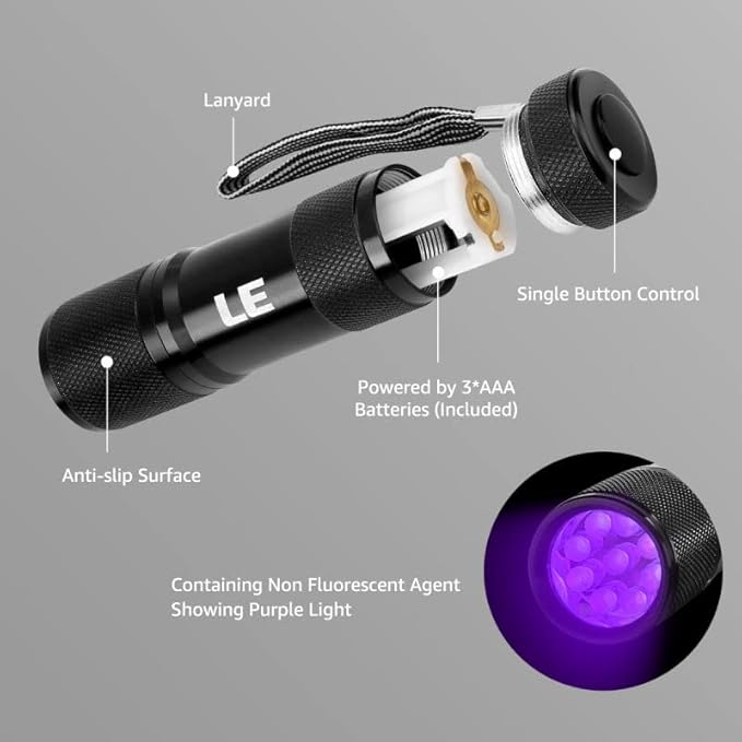 Lighting EVER Black Light Flashlight, Small UV Lights 395nm, Portable Ultraviolet Light Detector for Invisible Ink Pens, Dog Cat Pet Urine Stain, AAA Batteries Included