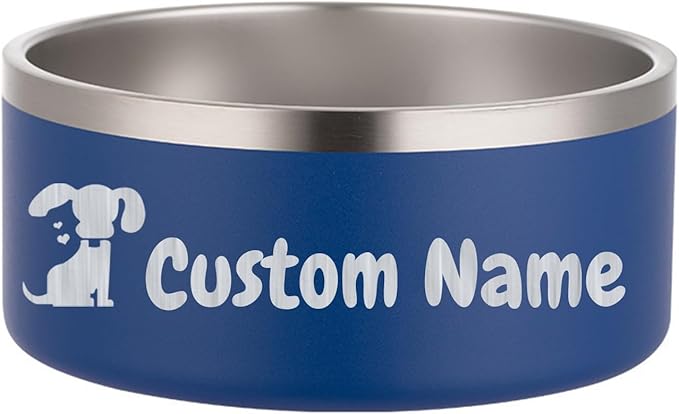 Custom Personalized Dog & Cat Bowls - Stainless Steel Non-Slip Water & Food Dishes - Easy to Clean, Dishwasher Safe - Small, Medium, Large Sizes (Blue)