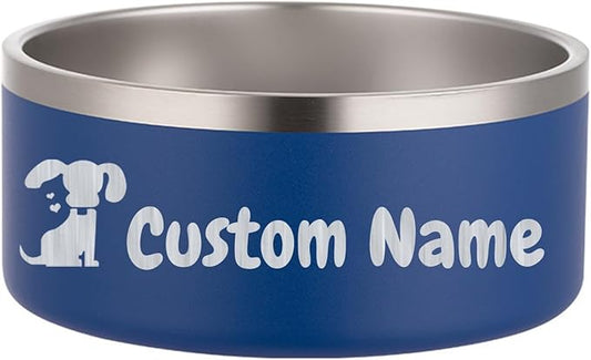 Custom Personalized Dog & Cat Bowls - Stainless Steel Non-Slip Water & Food Dishes - Easy to Clean, Dishwasher Safe - Small, Medium, Large Sizes (Blue)